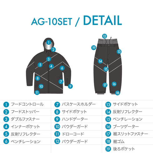 【10月上旬発送予定】 ASHGREEM アッシュグリーム スノーボードウェア リフレクターパイピングジャケット 上下セット AG-10SET